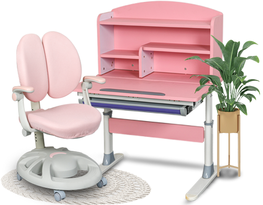 RXC0 粉色桌面可翻动小户型密度板手摇升降高度可调儿童学习课桌椅