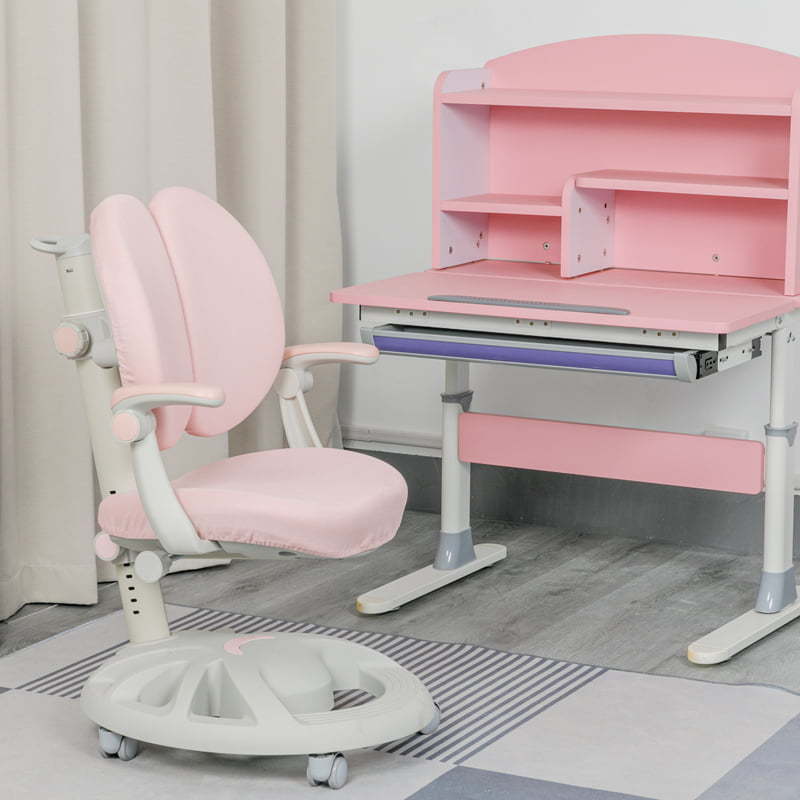 RXC0 粉色桌面可翻动小户型密度板手摇升降高度可调儿童学习课桌椅